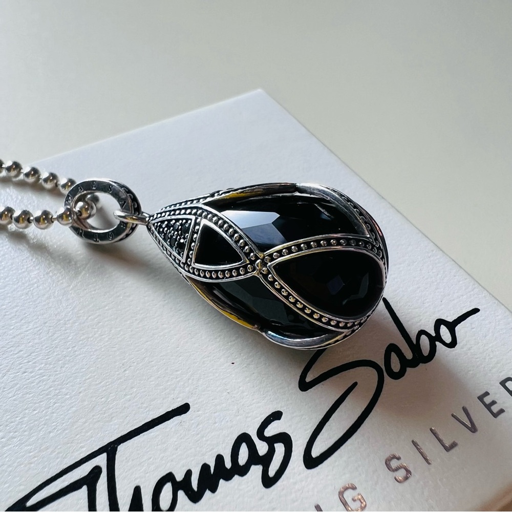 LARGE Rare Retired Thomas Sabo Onyx and Sterling Silver Pendant Necklace